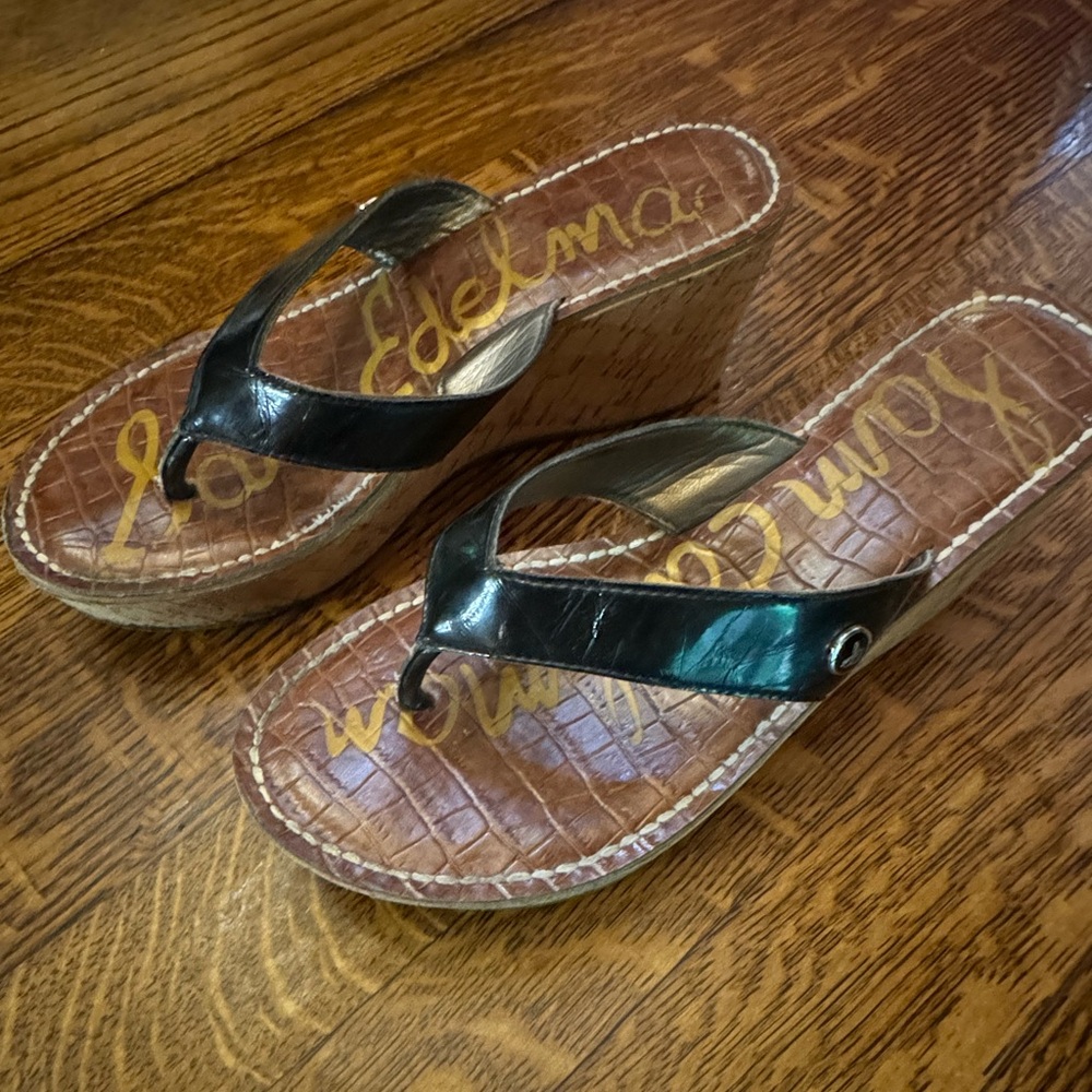 Sam Edelman black patent leather cork sandals  size 7.